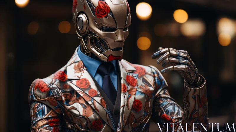 Android Man in Floral Suit: A Blend of Technology and Nature AI Image