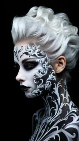 Captivating Fantasy Art: Woman with Intricate Patterns and Exaggerated Facial Features