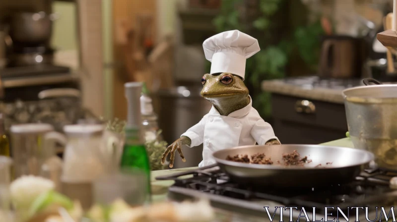 Chef Frog in Action: A Realistic and Lively Dinopunk Scene AI Image