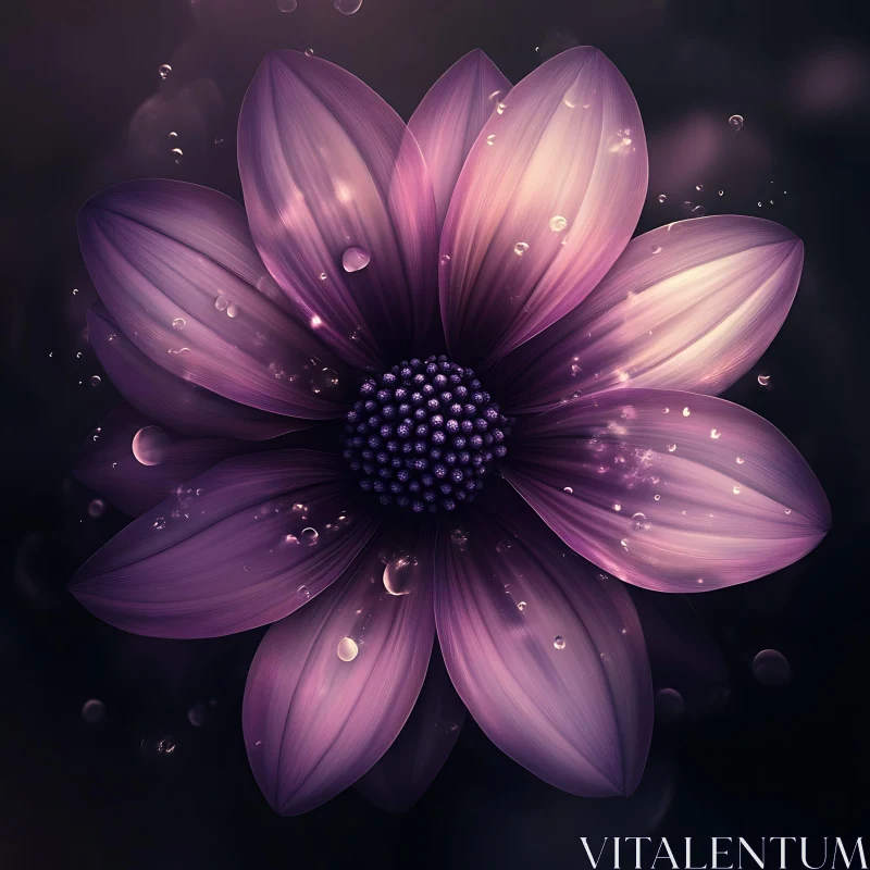 AI ART Purple Flower with Dew Drops