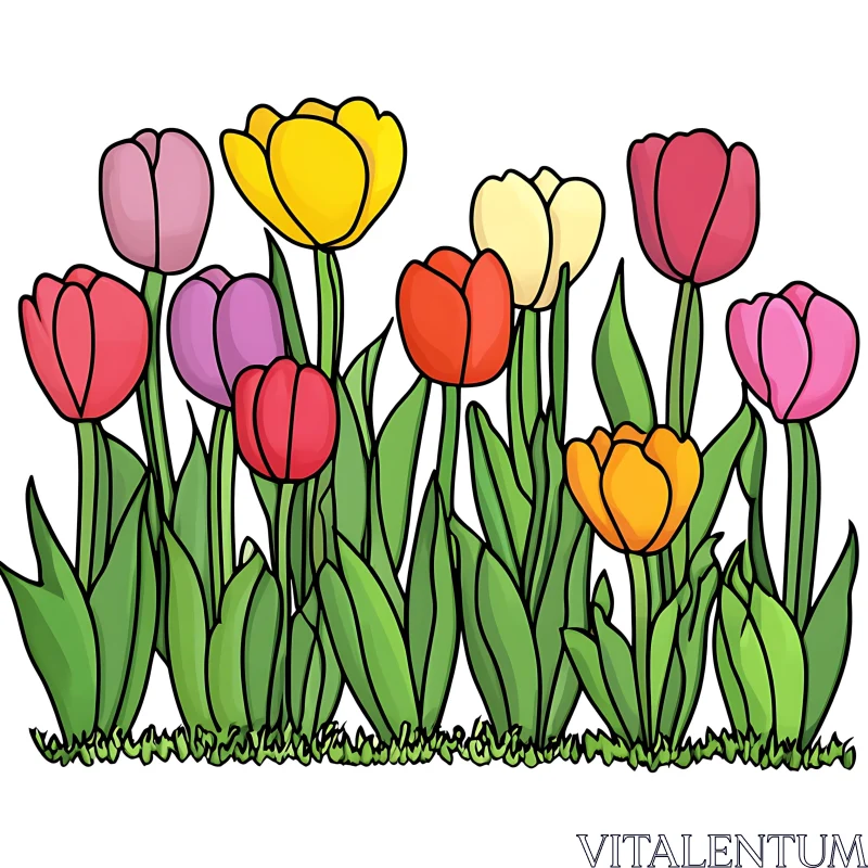 Vibrant Tulip Garden Artwork AI Image