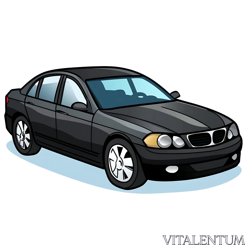 Illustrated Black Sedan Car AI Image