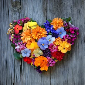 Heart Shaped Blooming Flower Art Against Wood