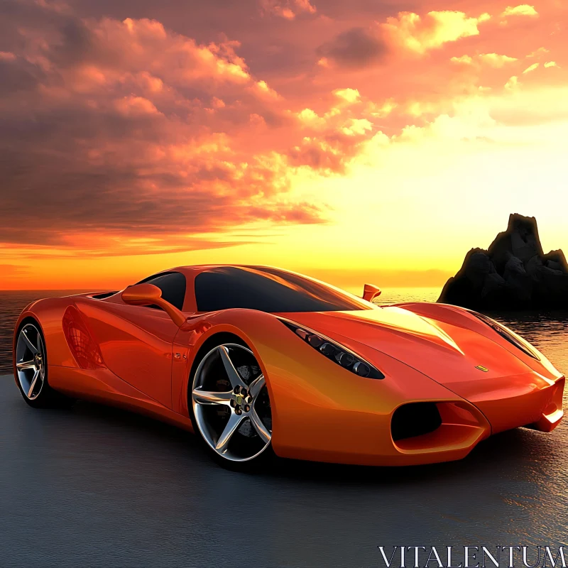 AI ART Luxury Sports Car at the Beach during Sunset