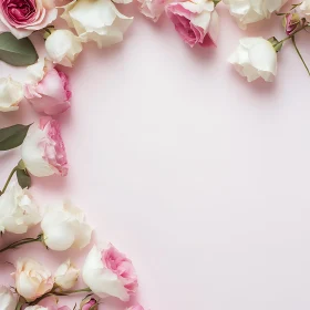 Romantic Floral Frame with Pink and White Roses