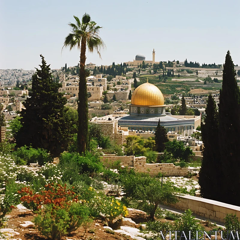 Jerusalem Landscape with the Dome of the Rock AI Image