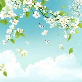 Spring Blossoms with Butterflies