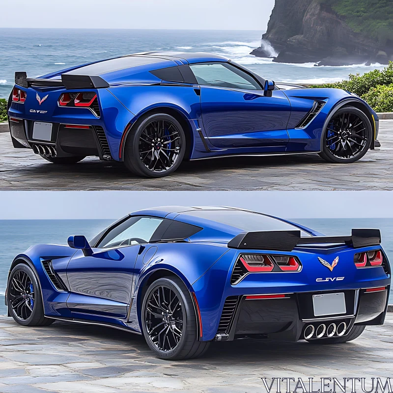 Luxury Blue Sports Car Scenic View AI Image