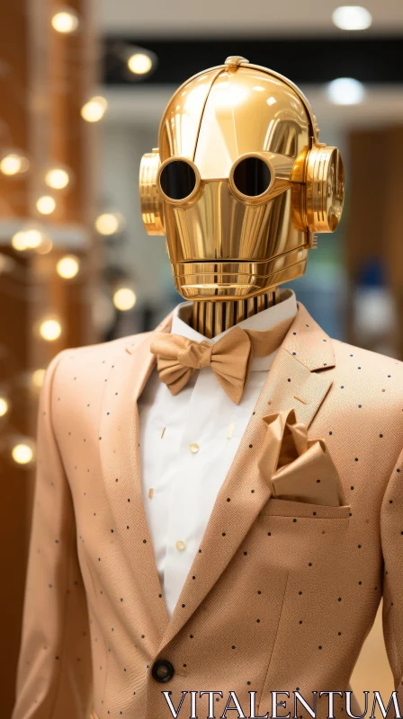 Golden Robot in a Suit: A Whimsical, Detail-Oriented Fiberpunk Masterpiece AI Image