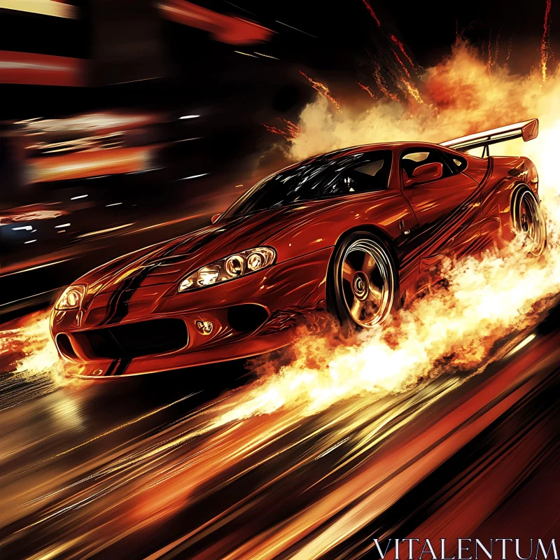 Flaming Sports Car at High Speed AI Image