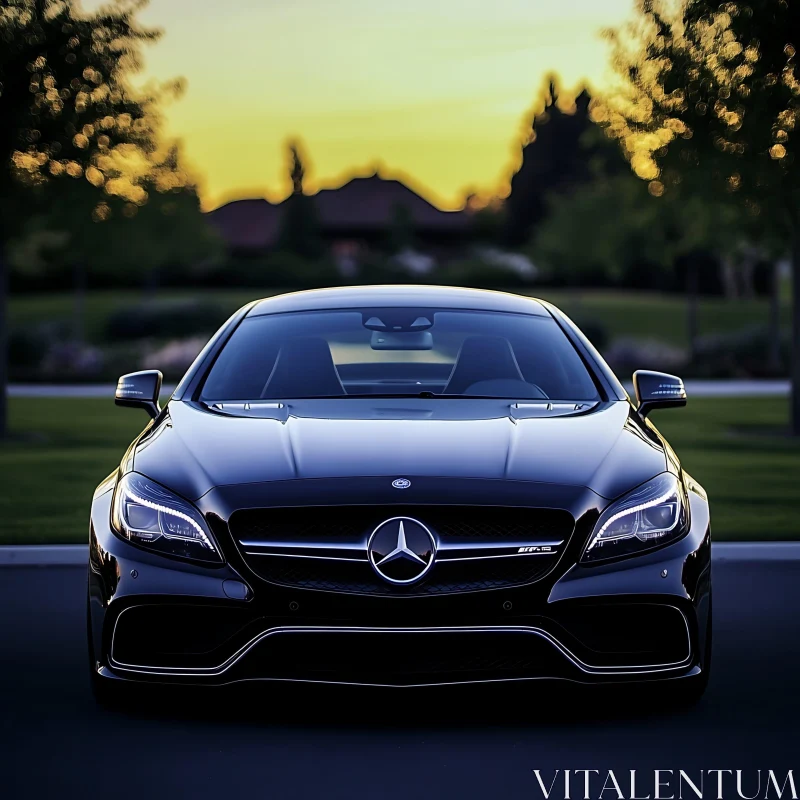 Elegant Black Mercedes-Benz Front View AI Image