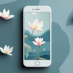 Beautiful Pastel Lotus Flowers on Modern Smartphone