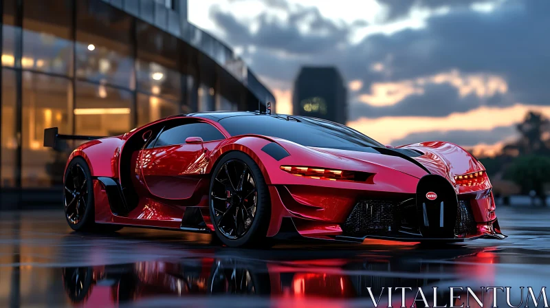 Eye-catching Red Supercar in Urban Setting AI Image