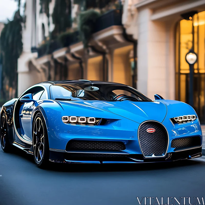 Luxury Blue Sports Car in Urban Setting AI Image