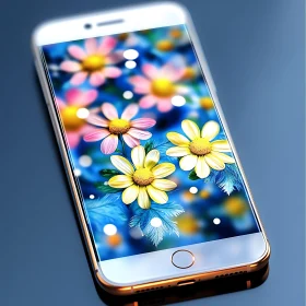 Smartphone Displaying Digital Flower Art