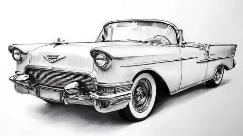 Retro White Convertible Car Illustration