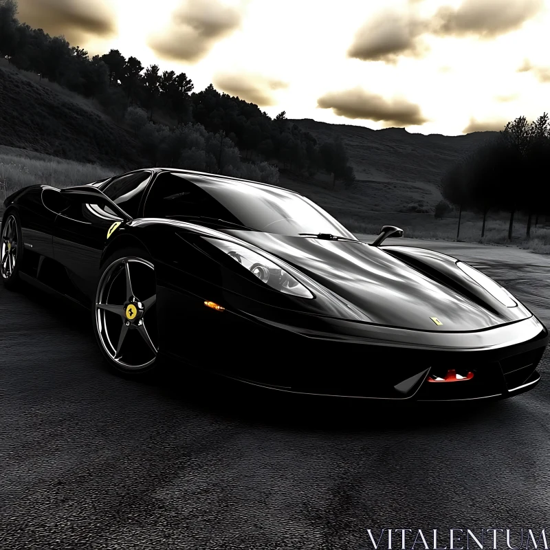 Luxury Black Car on Scenic Road AI Image