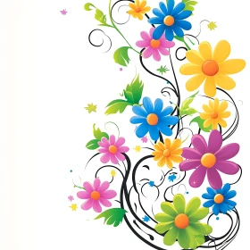 Colorful Daisies and Vines Cartoon Art