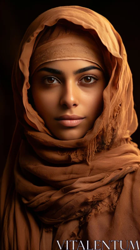 Brown Muslim Woman in Scarf - Atmospheric Portrait AI Image