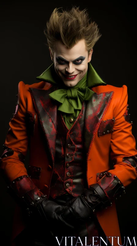 Joker Suit Image - Vivid Portraiture in Dark Orange and Light Green AI Image