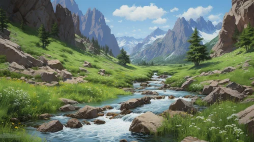 Mountain Stream and Meadow Painting: An Enchanting Adventure