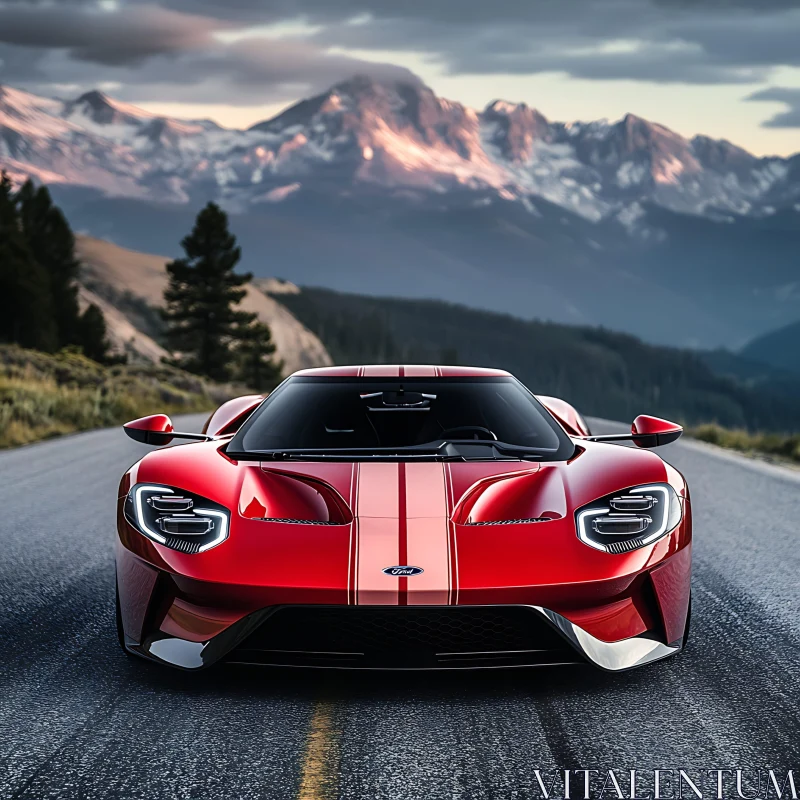 Sleek Red Sports Car on Scenic Drive AI Image