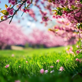 Peaceful Spring Blossom Scene with Lush Greenery