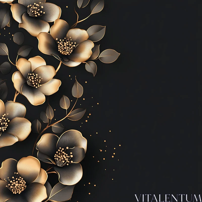 Golden Floral Art on Black AI Image