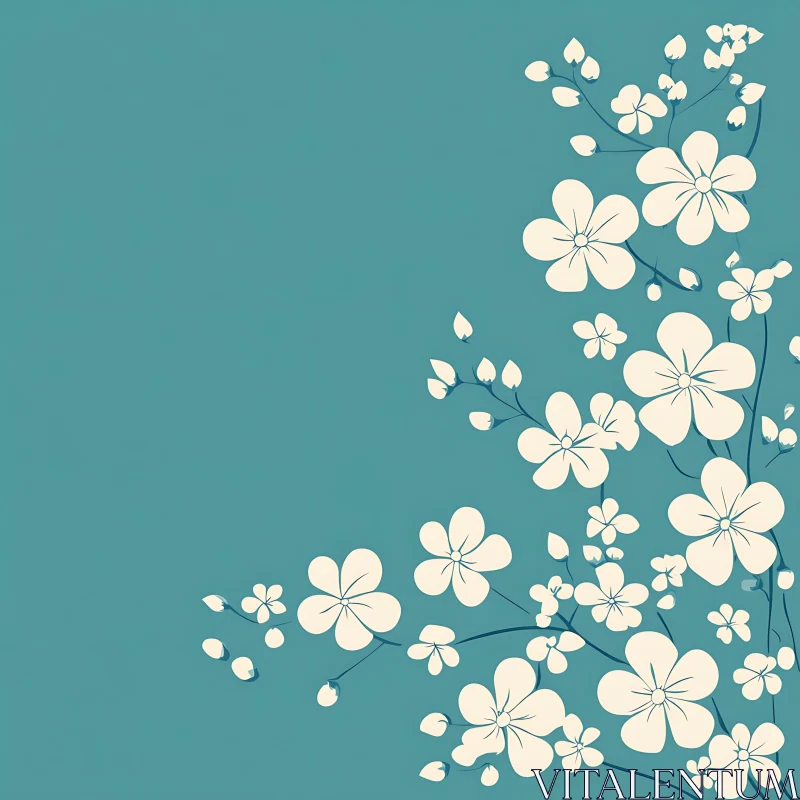 Elegant Creamy White Flowers on Teal Canvas AI Image