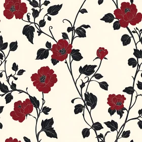 Seamless Red Flower and Dark Leaf Design