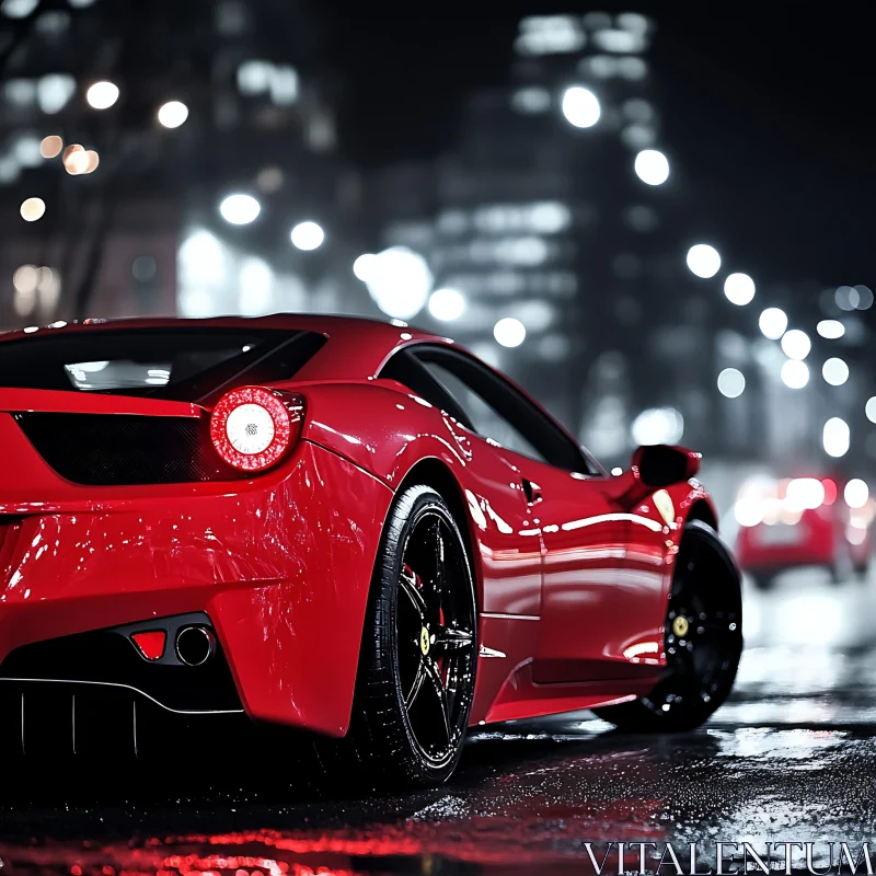 Luxury Red Sports Car at Night AI Image