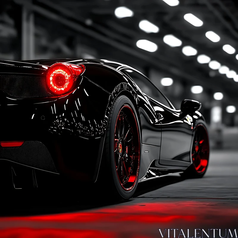 Elegant Black Sports Car with Red Highlights AI Image