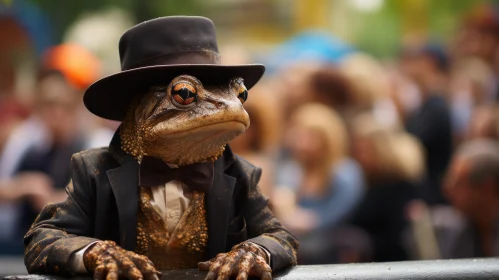 Bearded Frog in Stylish Outfit: A Street Life Scene
