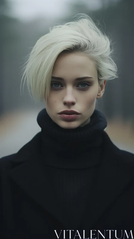Captivating Portrait of a Blonde Woman in a Dark and Moody Setting AI Image