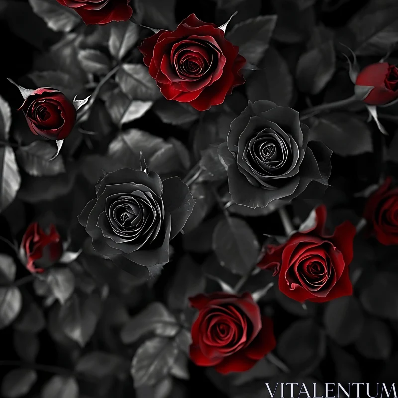 Black and Red Roses: A Study in Contrast AI Image