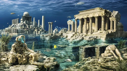 Submerged Ancient Structures with Robots and Marine Life