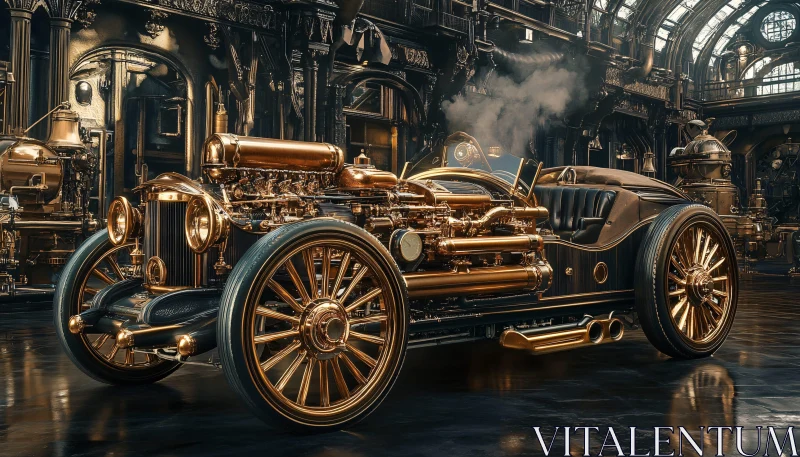 Luxurious Antique Car with Steampunk Elements AI Image