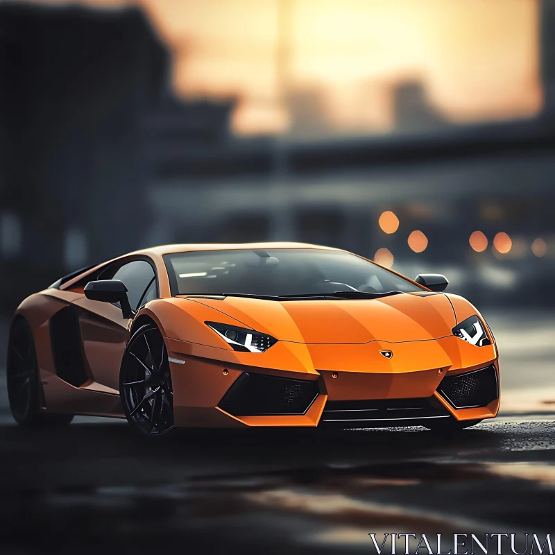 Luxury Orange Supercar in Cityscape AI Image