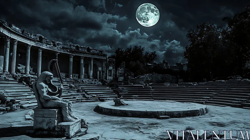 Historic Ruins Under Moonlight AI Image