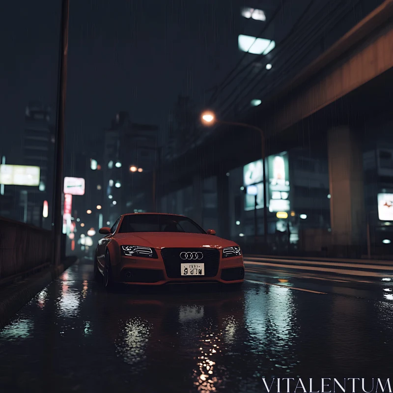 Audi in the Rainy Night City AI Image