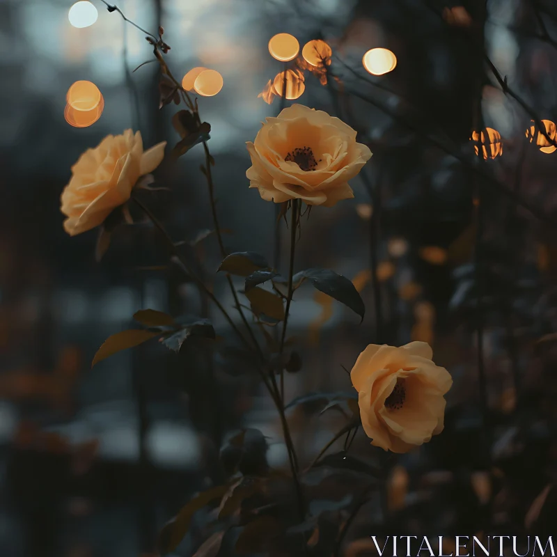 Serene Yellow Roses in Evening Light AI Image