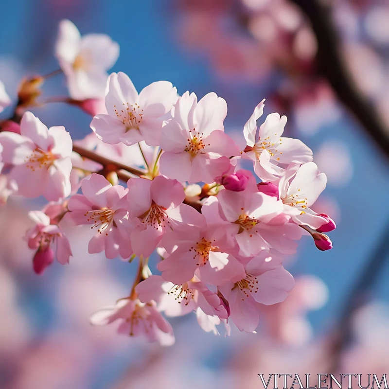 Cherry Blossoms Against a Blue Sky AI Image