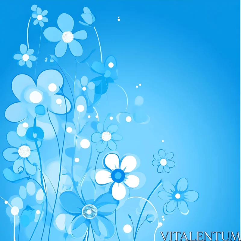 AI ART Blue Floral Abstract Art