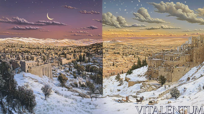 AI ART Ancient City Panorama: Twilight and Sunset