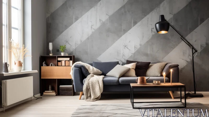 AI ART Contemporary Living Room with Grey and White Cement Walls