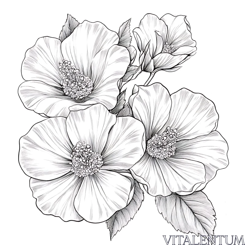 AI ART Detailed Floral Line Art