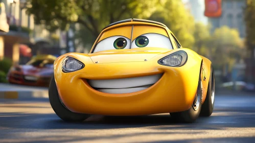 Smiling Animated Car in Urban Setting