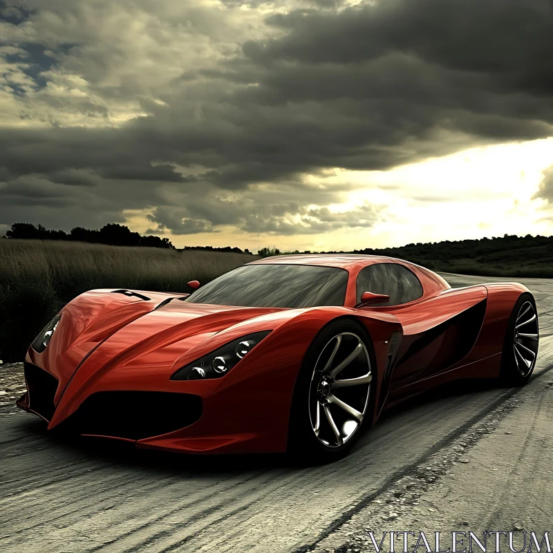 High-Performance Sports Car Under Dramatic Sky AI Image