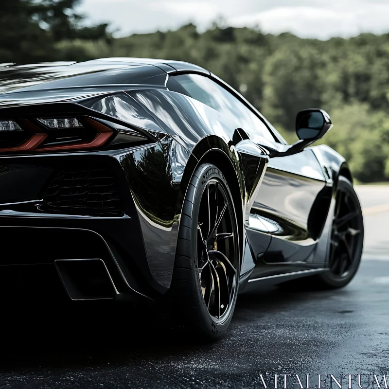 Luxurious Black Sports Car on Road AI Image