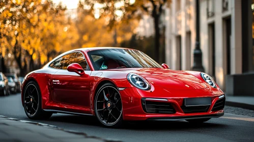 Red Luxury Sports Car on City Street